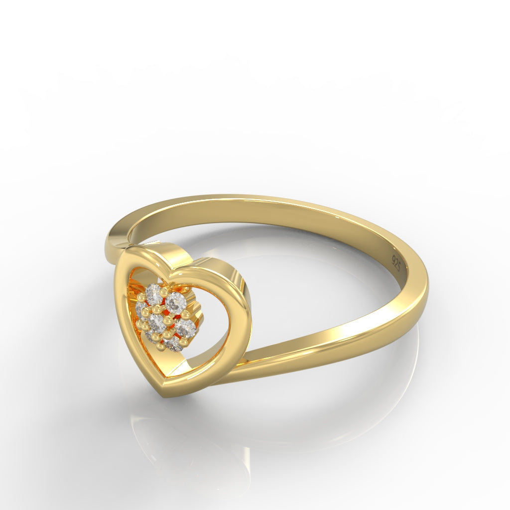 Heart Shape Engagement Ring, Hallmarked 925 Sterling Silver Yellow Gold