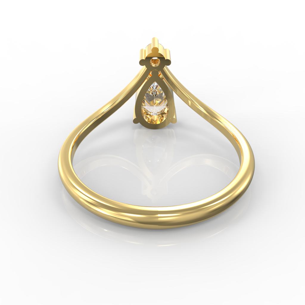 Asymmetric Pear Chevron Engagement Ring, Hallmarked 925 Sterling Silver Yellow Gold