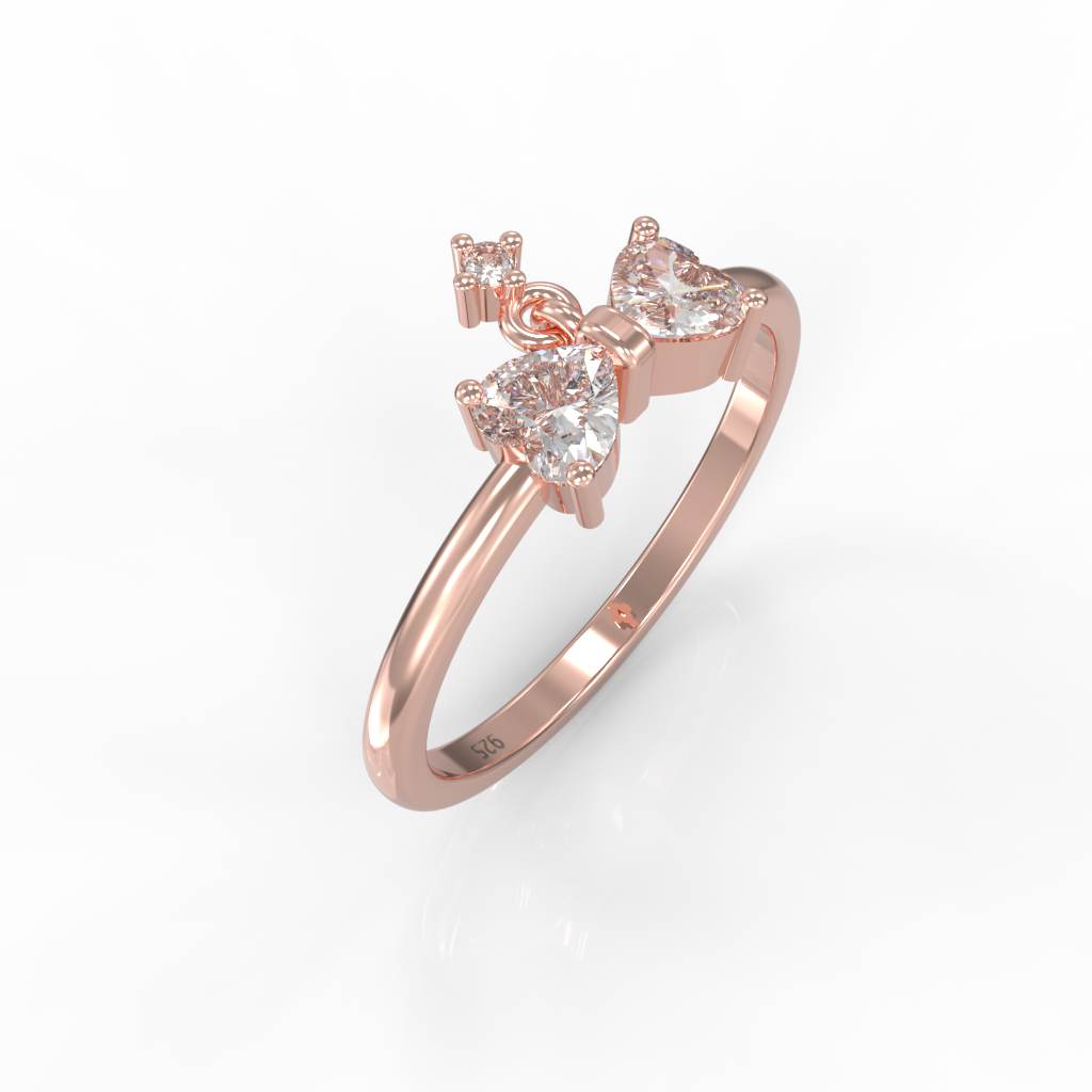 Sparkling Bow Charm Engagement Ring, Hallmarked 925 Sterling Silver Rose Gold