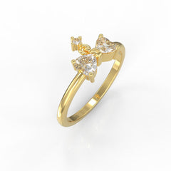 Sparkling Bow Charm Engagement Ring, Hallmarked 925 Sterling Silver Yellow Gold