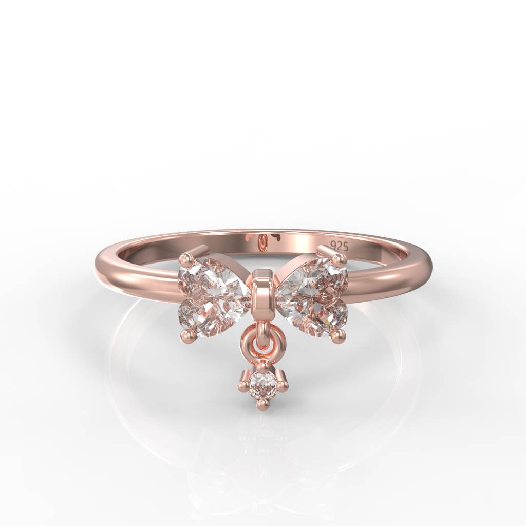 Sparkling Bow Charm Engagement Ring, Hallmarked 925 Sterling Silver Rose Gold