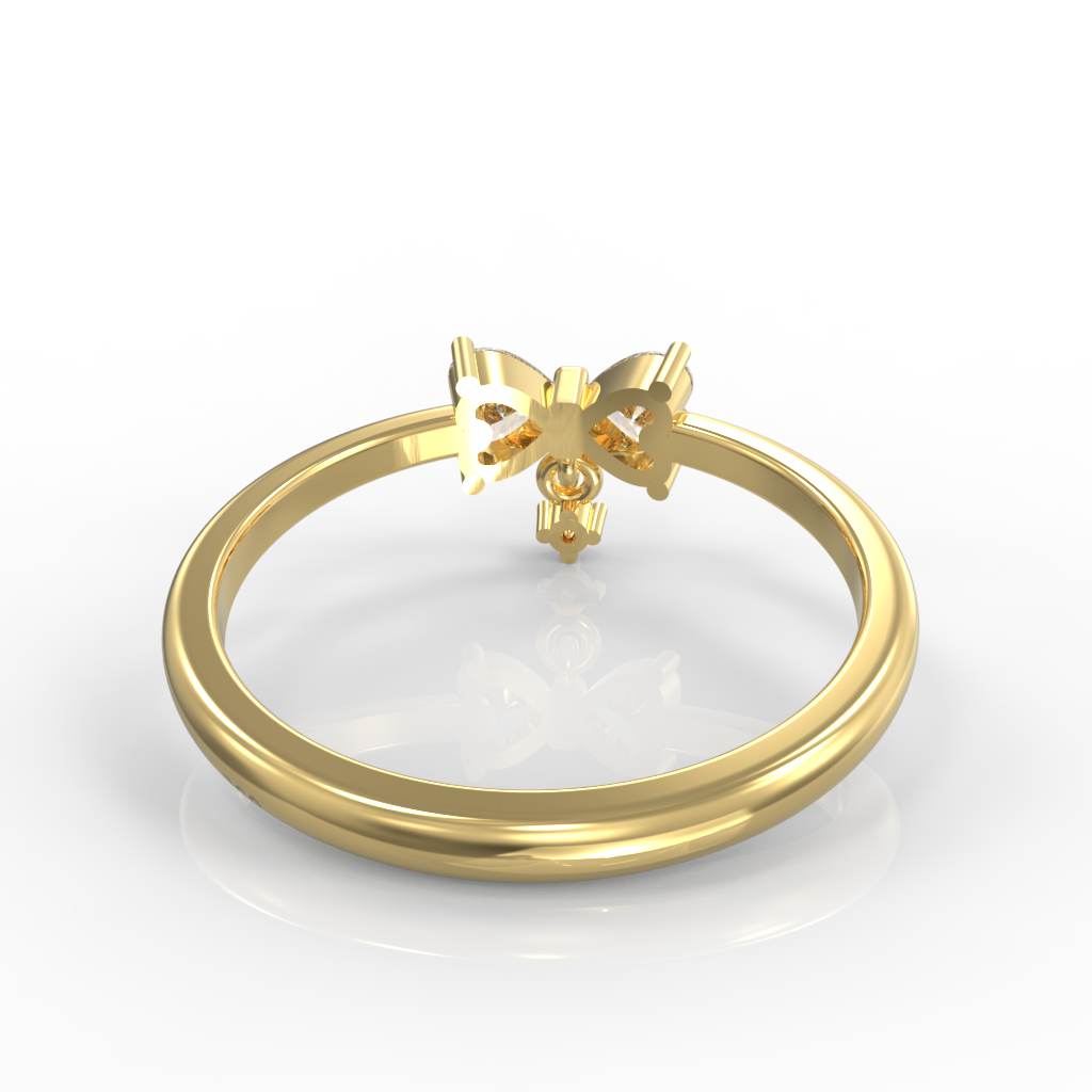 Sparkling Bow Charm Engagement Ring, Hallmarked 925 Sterling Silver Yellow Gold