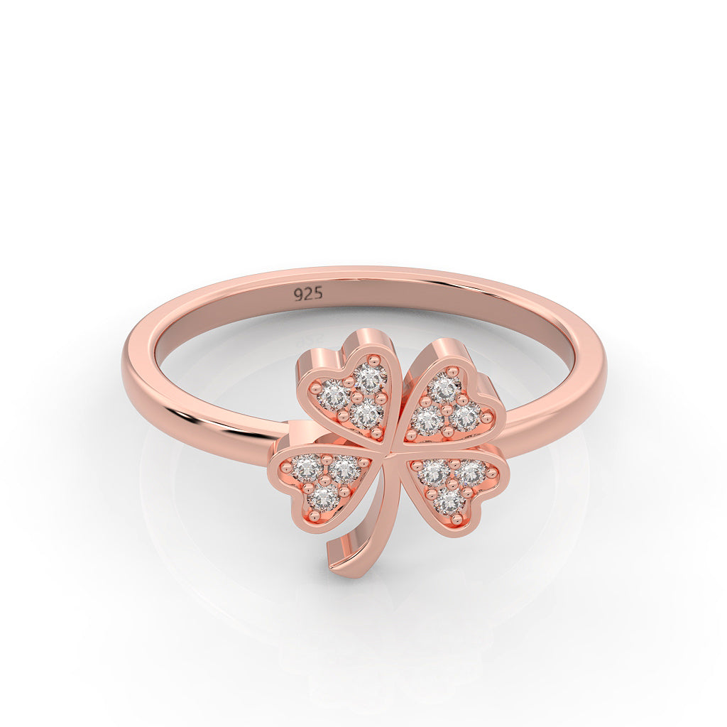 Palm Leaf Shape Dainty Stacking Ring, Hallmarked 925 Sterling Silver Rose Gold