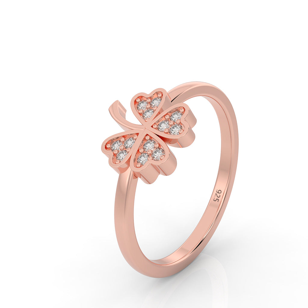 Palm Leaf Shape Dainty Stacking Ring, Hallmarked 925 Sterling Silver Rose Gold