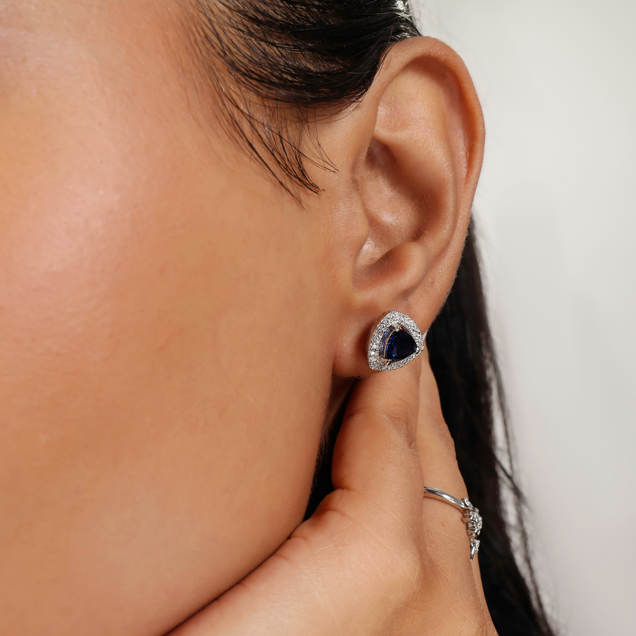 Modern Trillion Cut Sapphire Stud Earrings, Hallmarked 925 Sterling Silver sterlyn 925