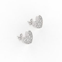 Pave Diamond Heart Shape Stud Earrings- Hallmarked 925 Sterling Silver sterlyn 925