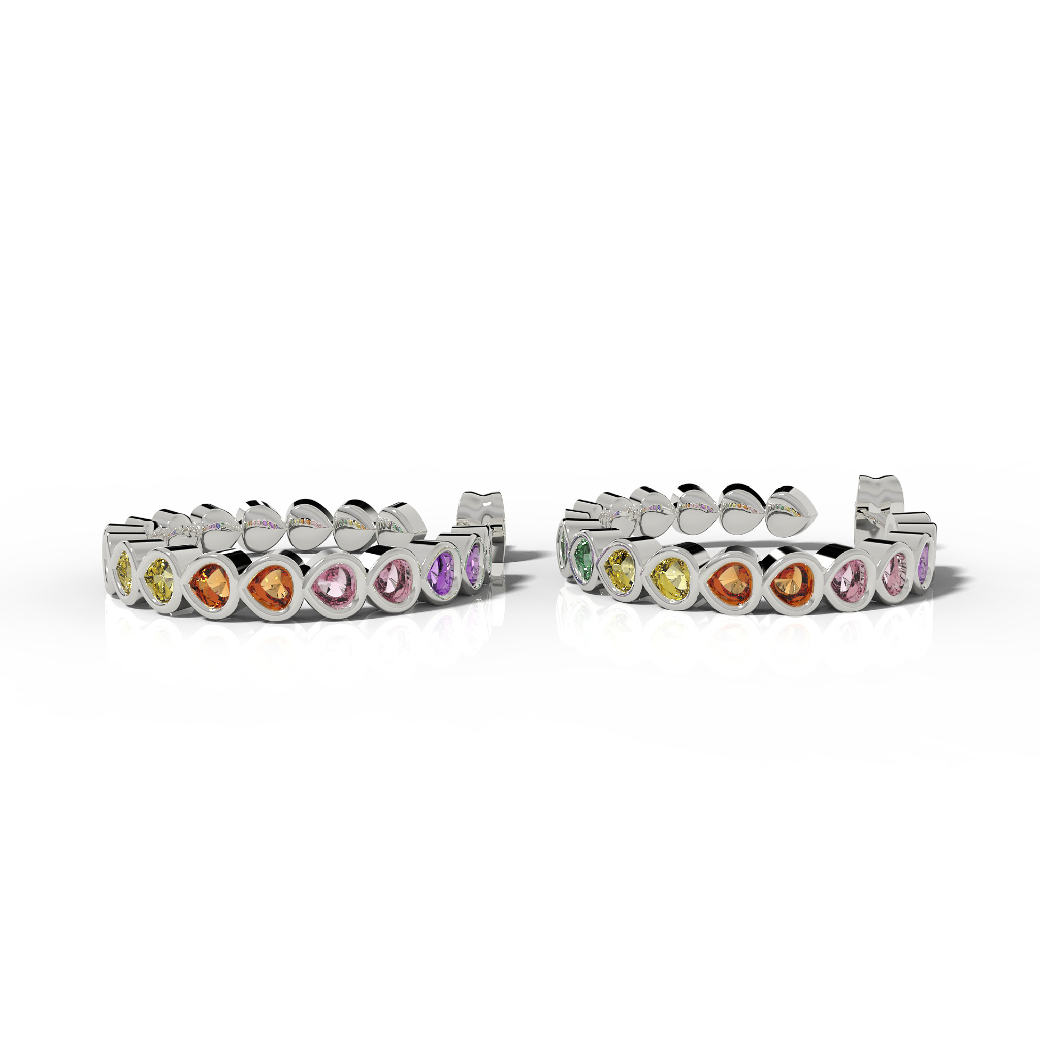 Pear Cut Rainbow Sapphire Huggie Hoop Earring, Hallmarked 925 Sterling Silver sterlyn 925