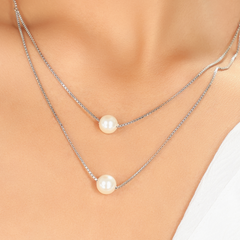 Pearl Double Layered Chain Necklace, Hallmarked 925 Sterling Silver sterlyn 925