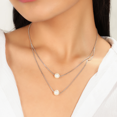 Pearl Double Layered Chain Necklace, Hallmarked 925 Sterling Silver sterlyn 925