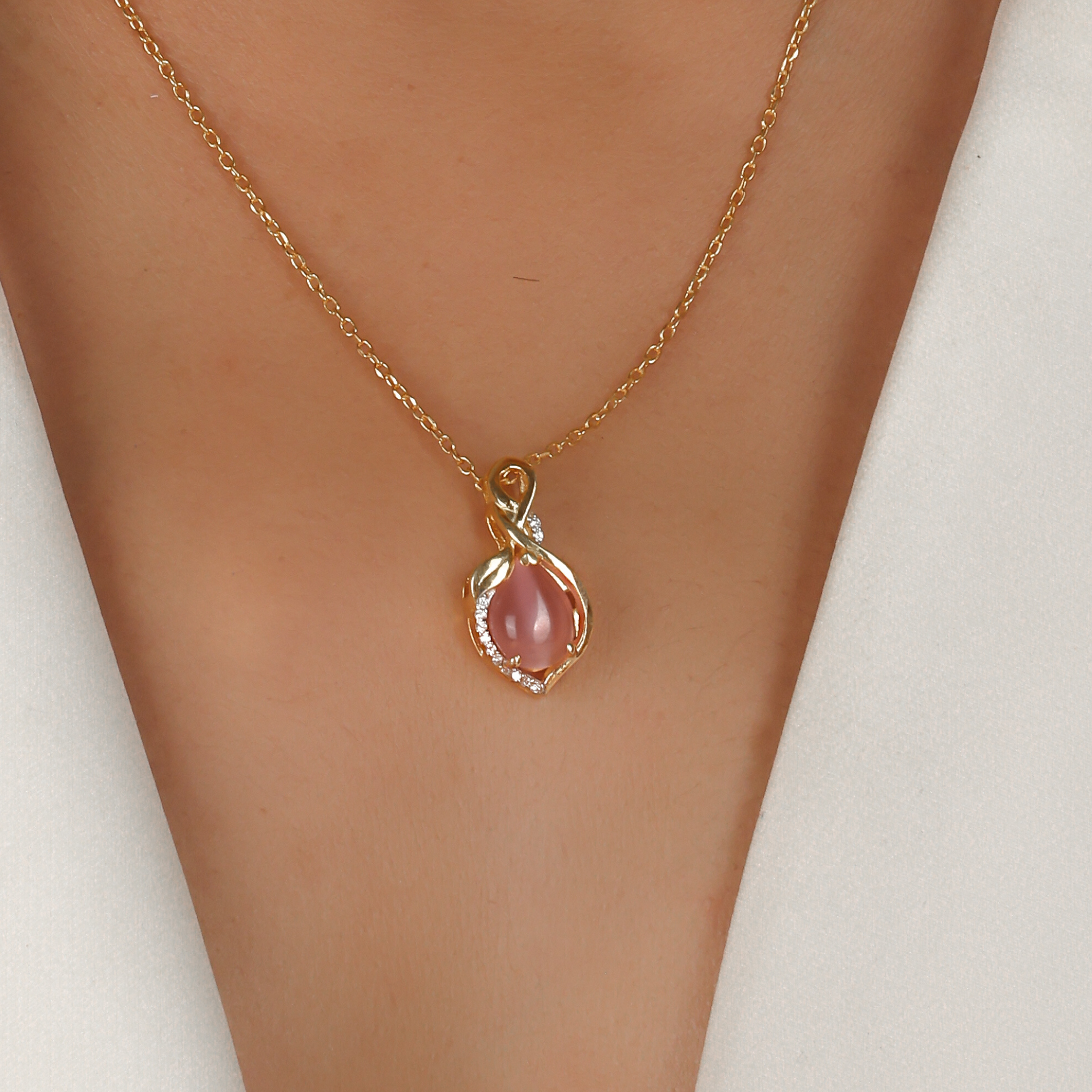 Pink Crystal Pendant With Chain Necklace, Hallmarked 925 Sterling Silver sterlyn 925