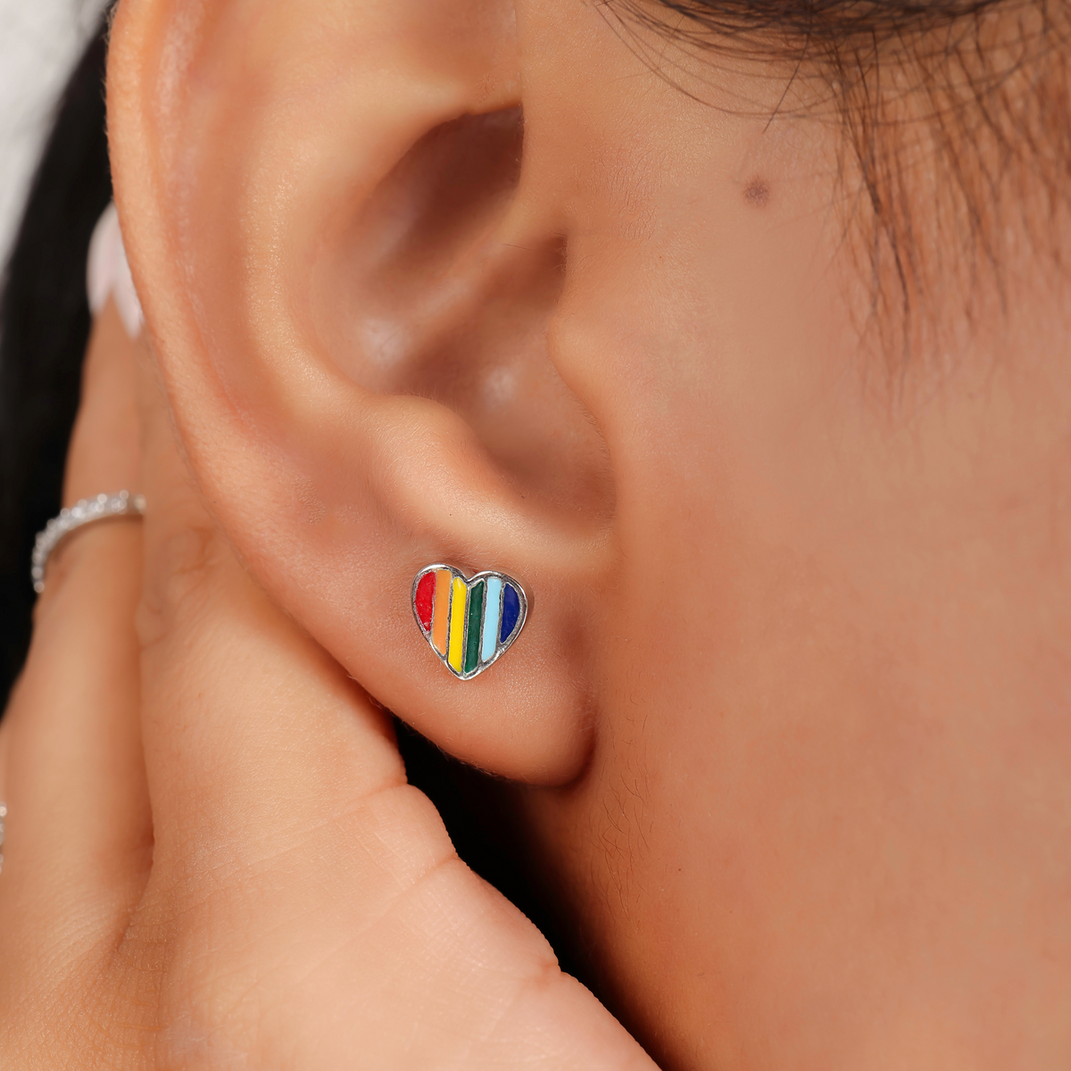 Rainbow Enamel Heart Shape Pride Stud Earrings, Hallmarked 925 Sterling Silver sterlyn 925