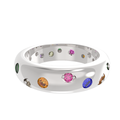 Rainbow Gemstone Wedding Dome Band, Hallmarked 925 Sterling Silver sterlyn 925