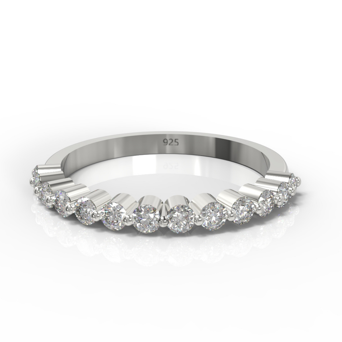 Round Cut Floating Diamond Half Wedding Band, Hallmarked 925 Sterling Silver sterlyn 925