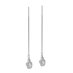 Sleek Chain Solitaire Drop Earrings For Wedding, Hallmarked 925 Sterling Silver sterlyn 925