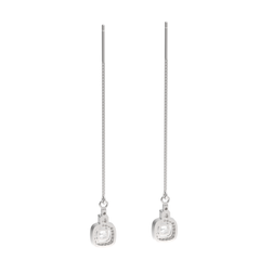 Sleek Chain Solitaire Drop Earrings For Wedding, Hallmarked 925 Sterling Silver sterlyn 925