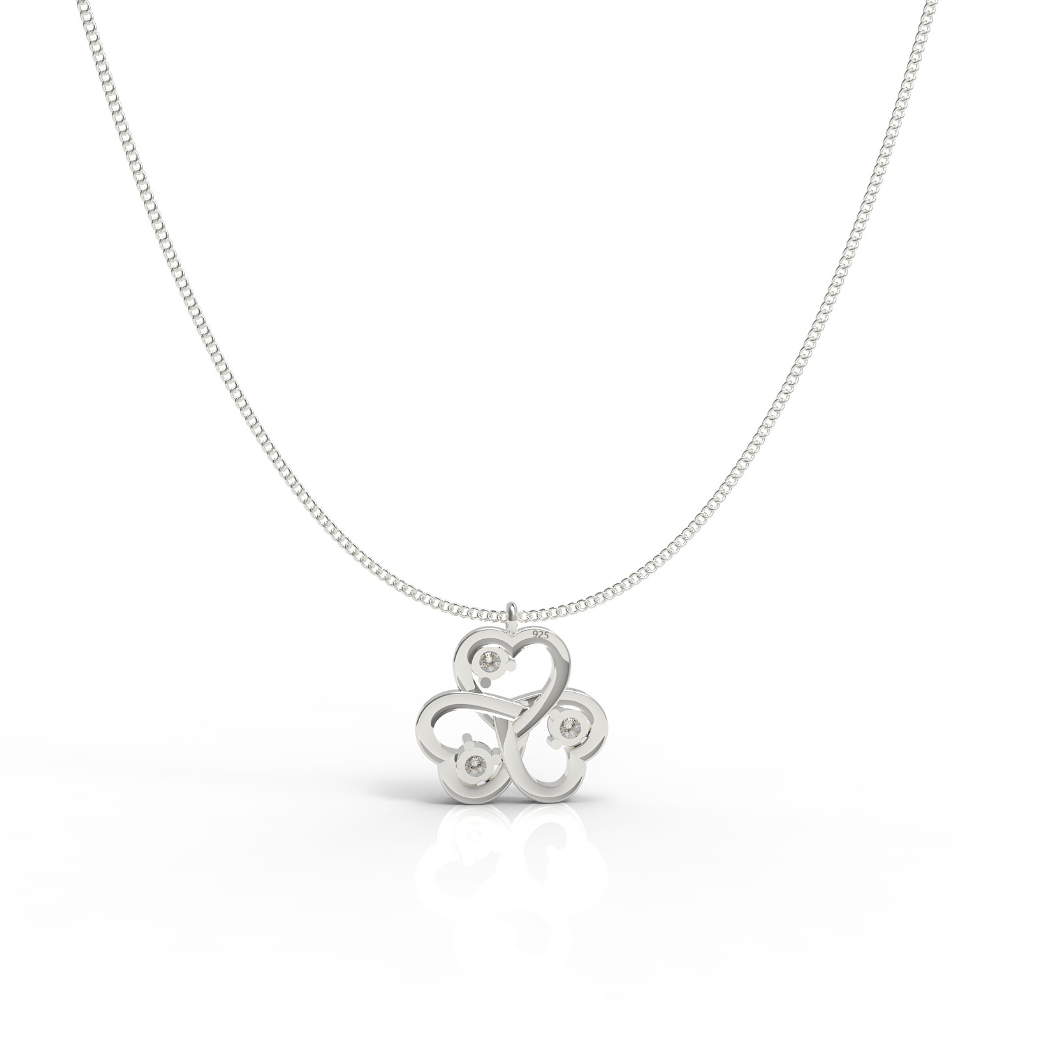 Trio Heart Pendant With Chain, Hallmarked 925 Sterling Silver sterlyn 925