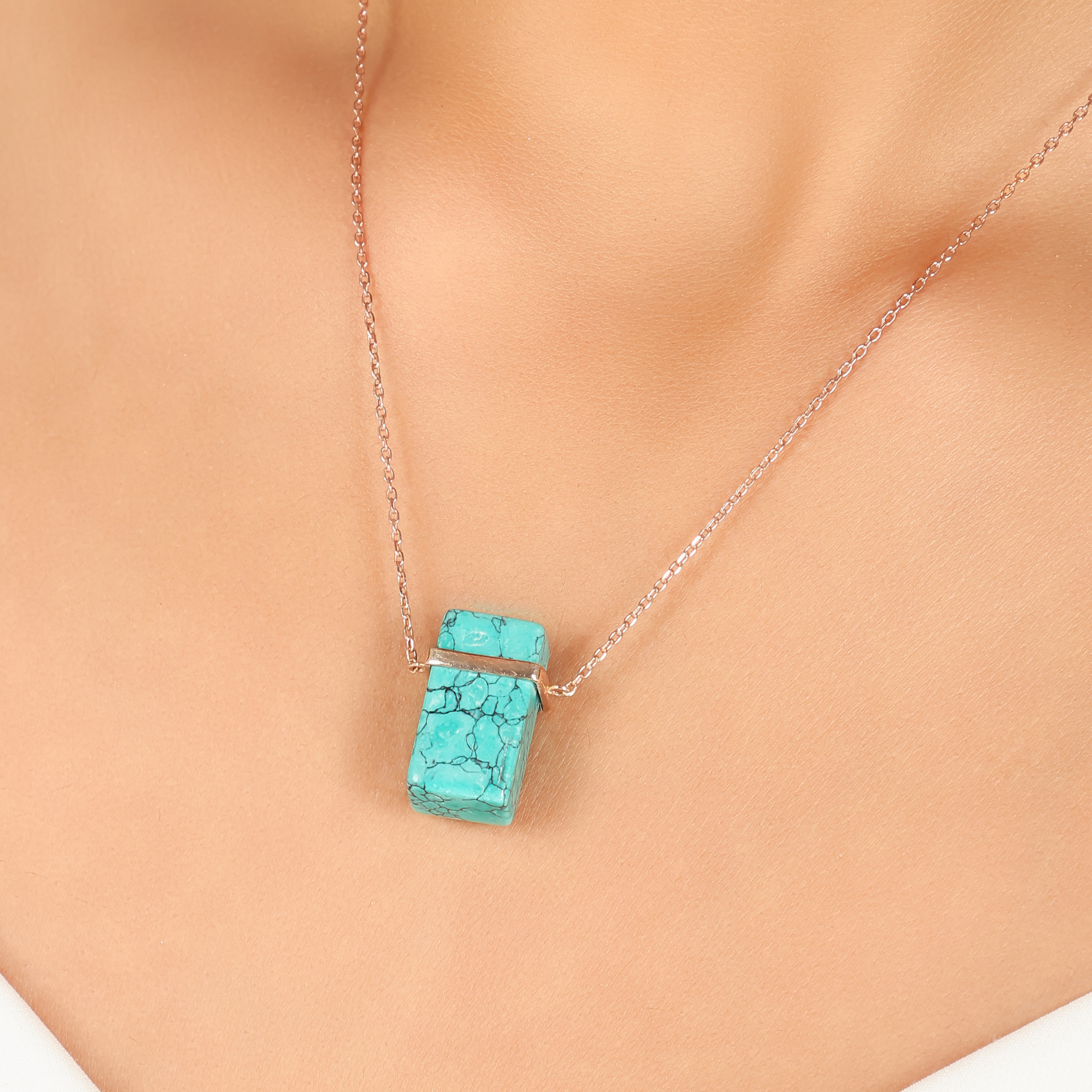 Turquoise Bar Stone Pendant With Chain, Hallmarked 925 Sterling Silver sterlyn 925