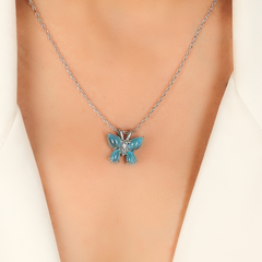 Turquoise Butterfly Pendant With Chain, Hallmarked 925 Sterling Silver sterlyn 925