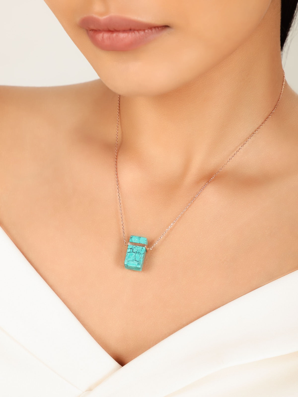 Turquoise Rectangular shape Pendant chain trend Pendent Most favorite selection of girls and women. sterlyn 925