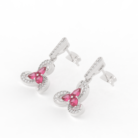 Vintage Ruby Flower Dangle Earrings, Hallmarked 925 Sterling Silver sterlyn 925