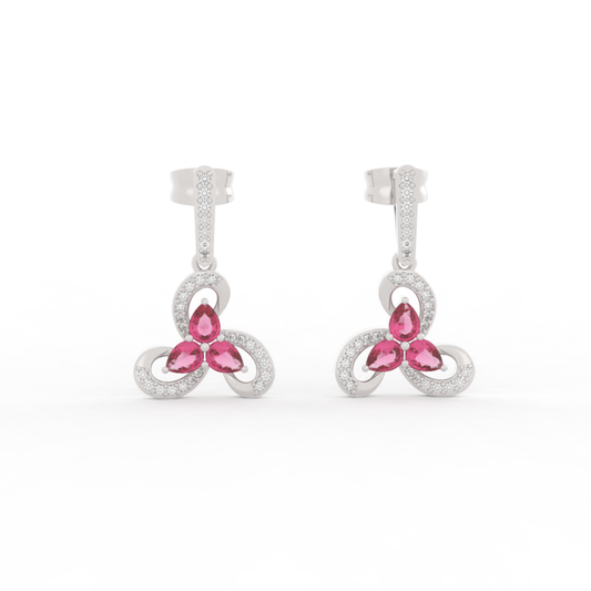 Vintage Ruby Flower Dangle Earrings, Hallmarked 925 Sterling Silver sterlyn 925