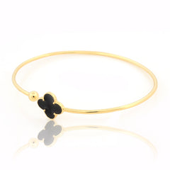 925 Sterling Silver Clover leaf Black Enamel Gold Plated Bracelet