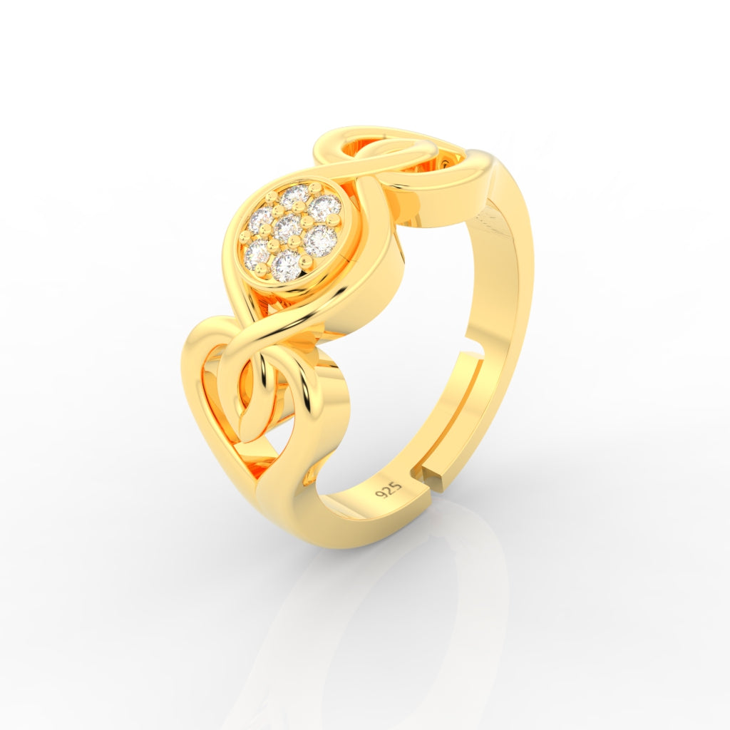 Modern Engagement Ring For Her, Hallmarked 925 Sterling Silver Yellow Gold