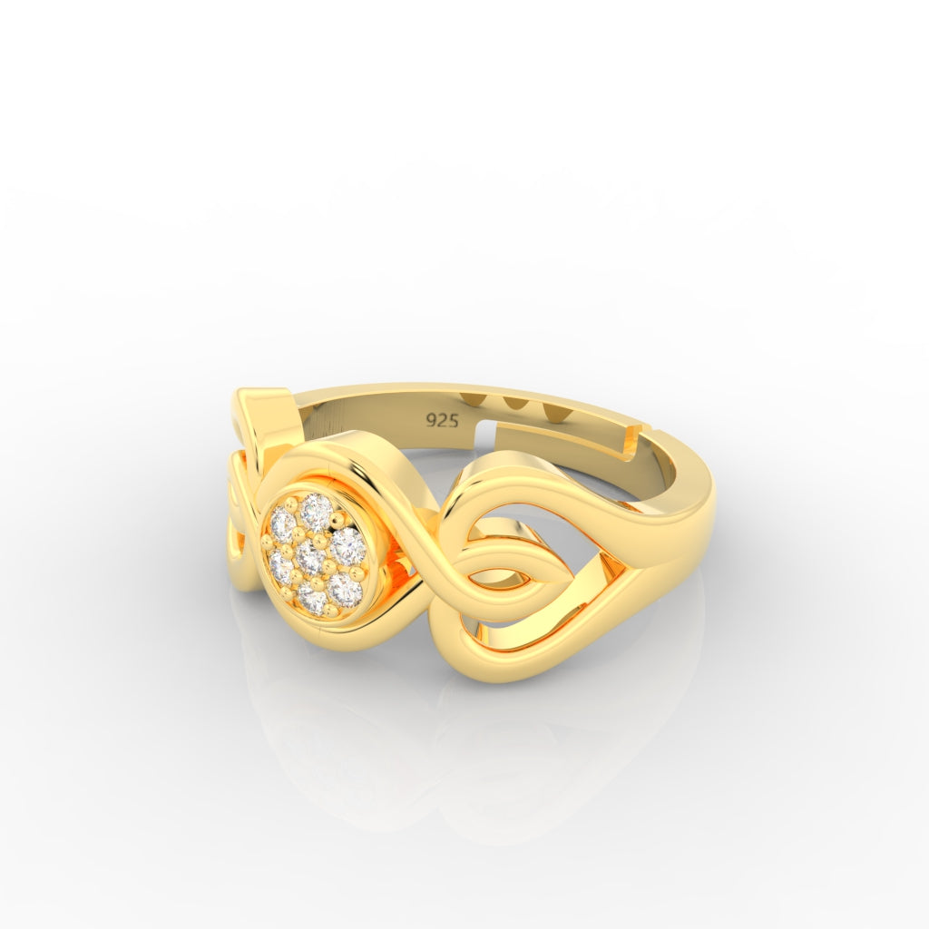 Modern Engagement Ring For Her, Hallmarked 925 Sterling Silver Yellow Gold