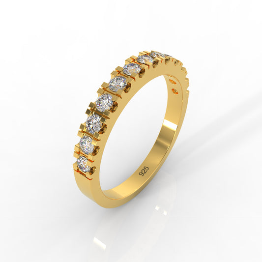 Micro Pave Eternity Wedding Band, Hallmarked 925 Sterling Silver Yellow Gold - sitabo