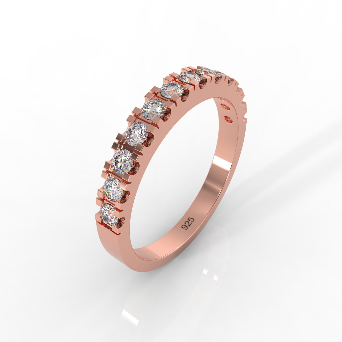 Chunky Pave Set Wedding Dome Band, Hallmarked 925 Sterling Silver Rose Gold