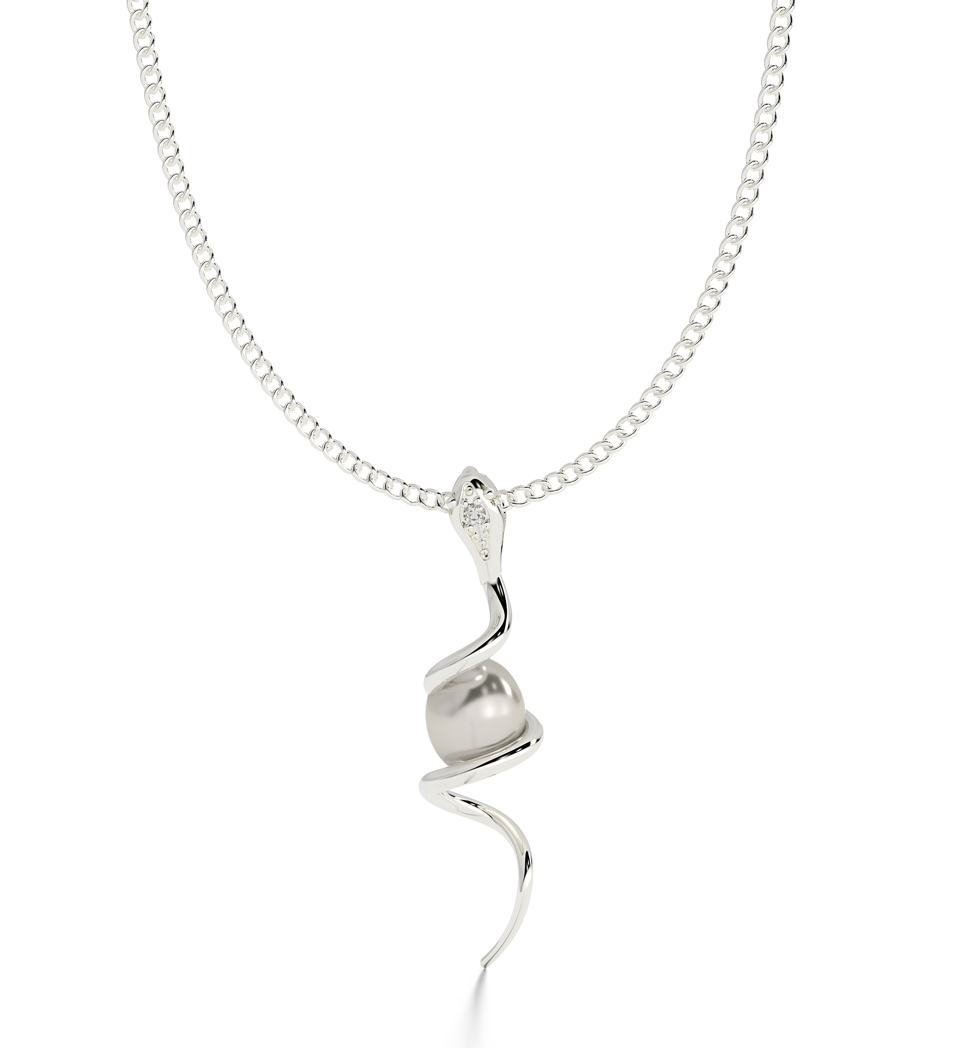 Serpentine Pearl Pendant With Chain, Hallmarked 925 Sterling Silver