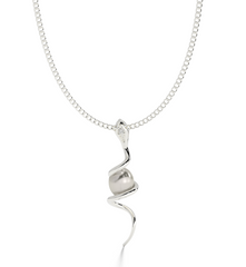 Serpentine Pearl Pendant With Chain, Hallmarked 925 Sterling Silver