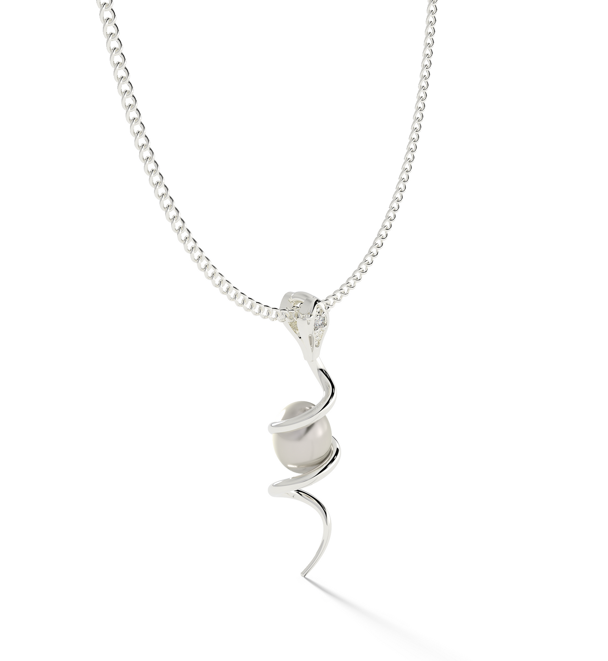 Serpentine Pearl Pendant With Chain, Hallmarked 925 Sterling Silver