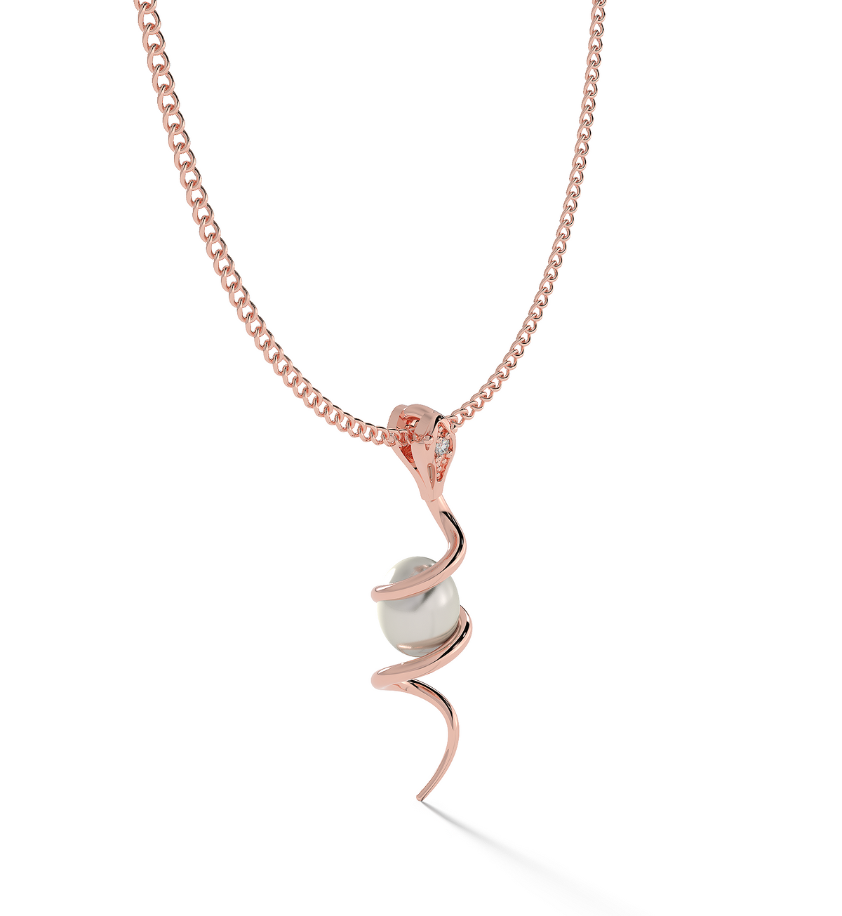 Serpentine Pearl Pendant With Chain, Hallmarked 925 Sterling Silver