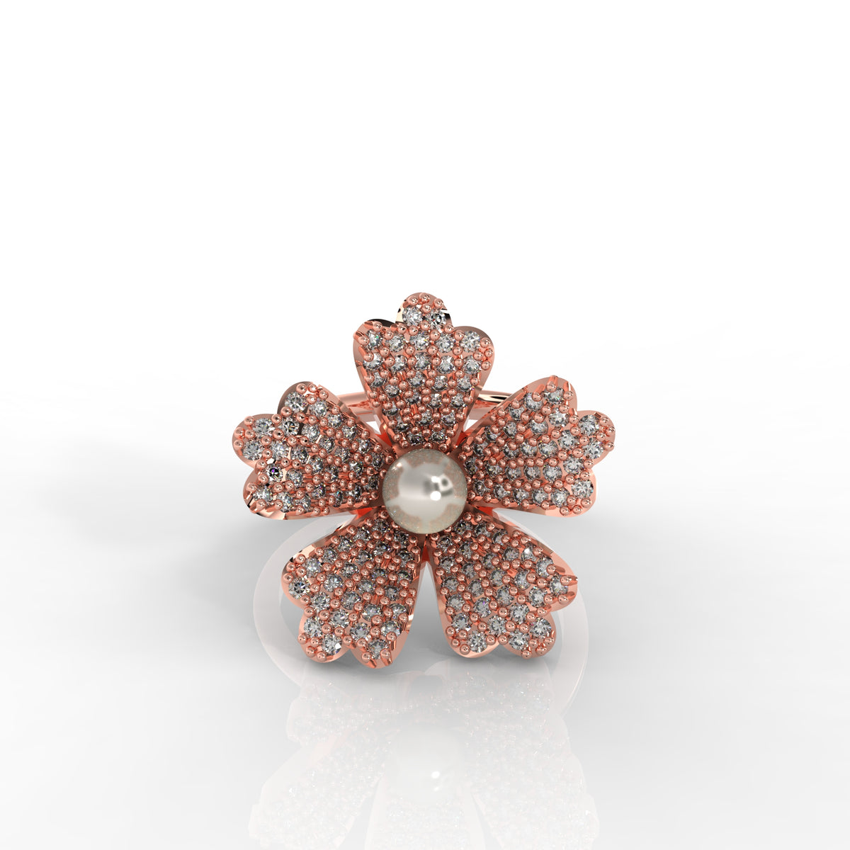 Daisy Pearl Stone Engagement Ring, Hallmarked 925 Sterling Silver Rose Gold