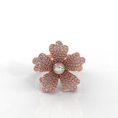 Daisy Pearl Stone Engagement Ring, Hallmarked 925 Sterling Silver Rose Gold