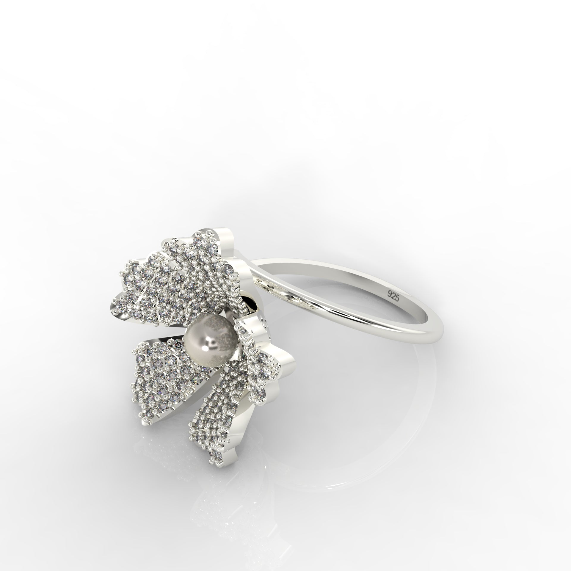 Daisy Pearl Stone Engagement Ring, Hallmarked 925 Sterling Silver White Gold