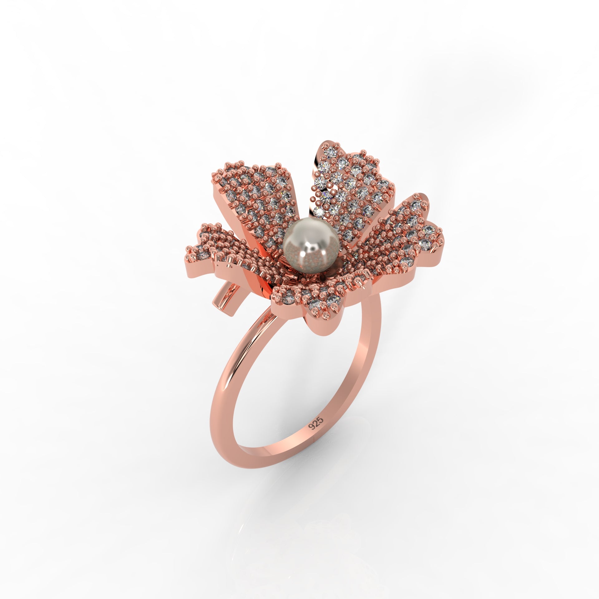 Daisy Pearl Stone Engagement Ring, Hallmarked 925 Sterling Silver Rose Gold