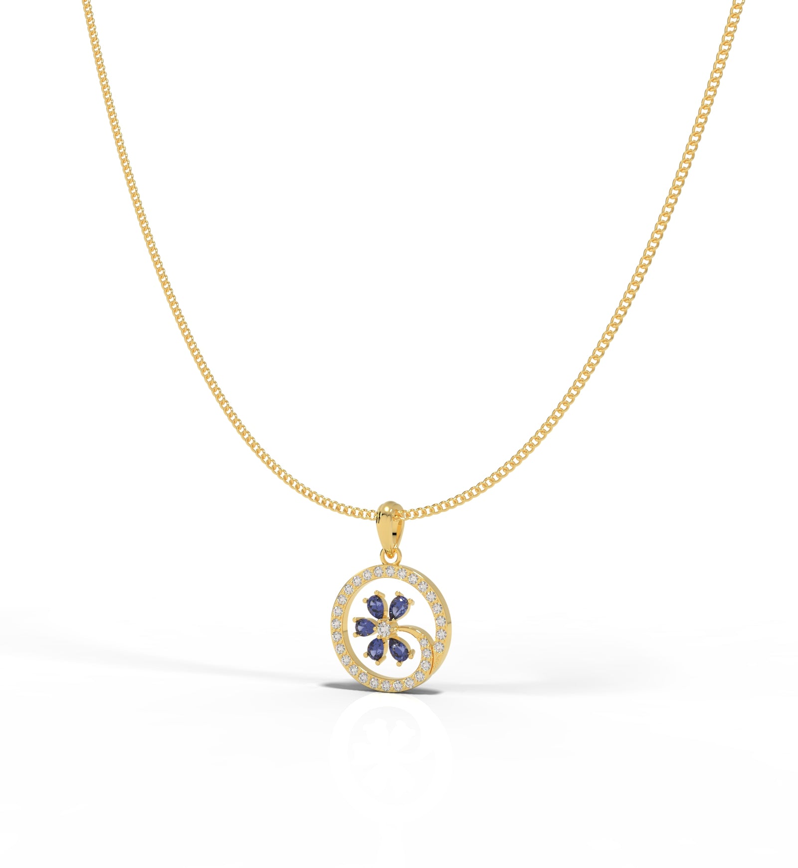 Circle Flower Pendant With Chain, Hallmarked 925 Sterling Silver