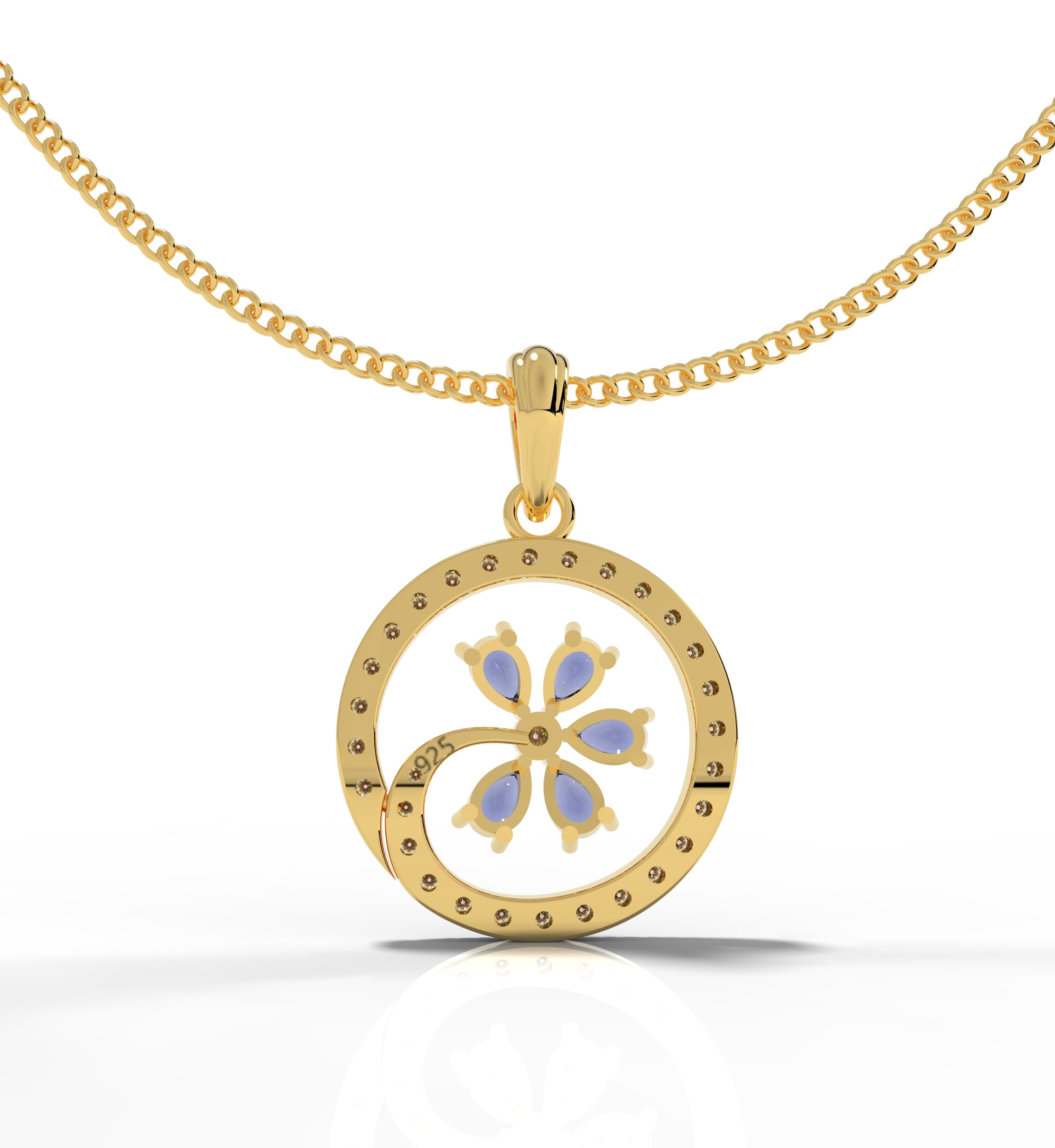 Circle Flower Pendant With Chain, Hallmarked 925 Sterling Silver