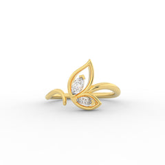 Sassy Winged Shaped Ring- Hallmarked 925 Sterling Silver Yellow Gold