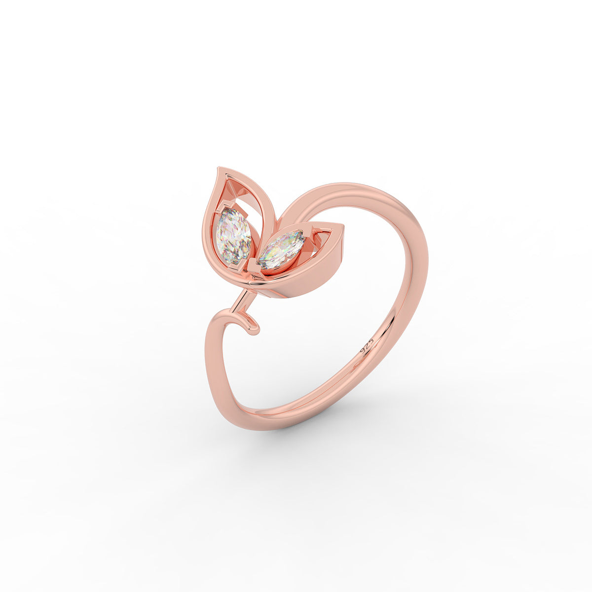 Sassy Winged Shaped Ring- Hallmarked 925 Sterling Silver Rose Gold