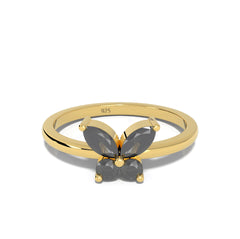 Black Butterfly Chunky Ring Yellow Gold Plated- Hallmarked 925 Sterling Silver Yellow Gold