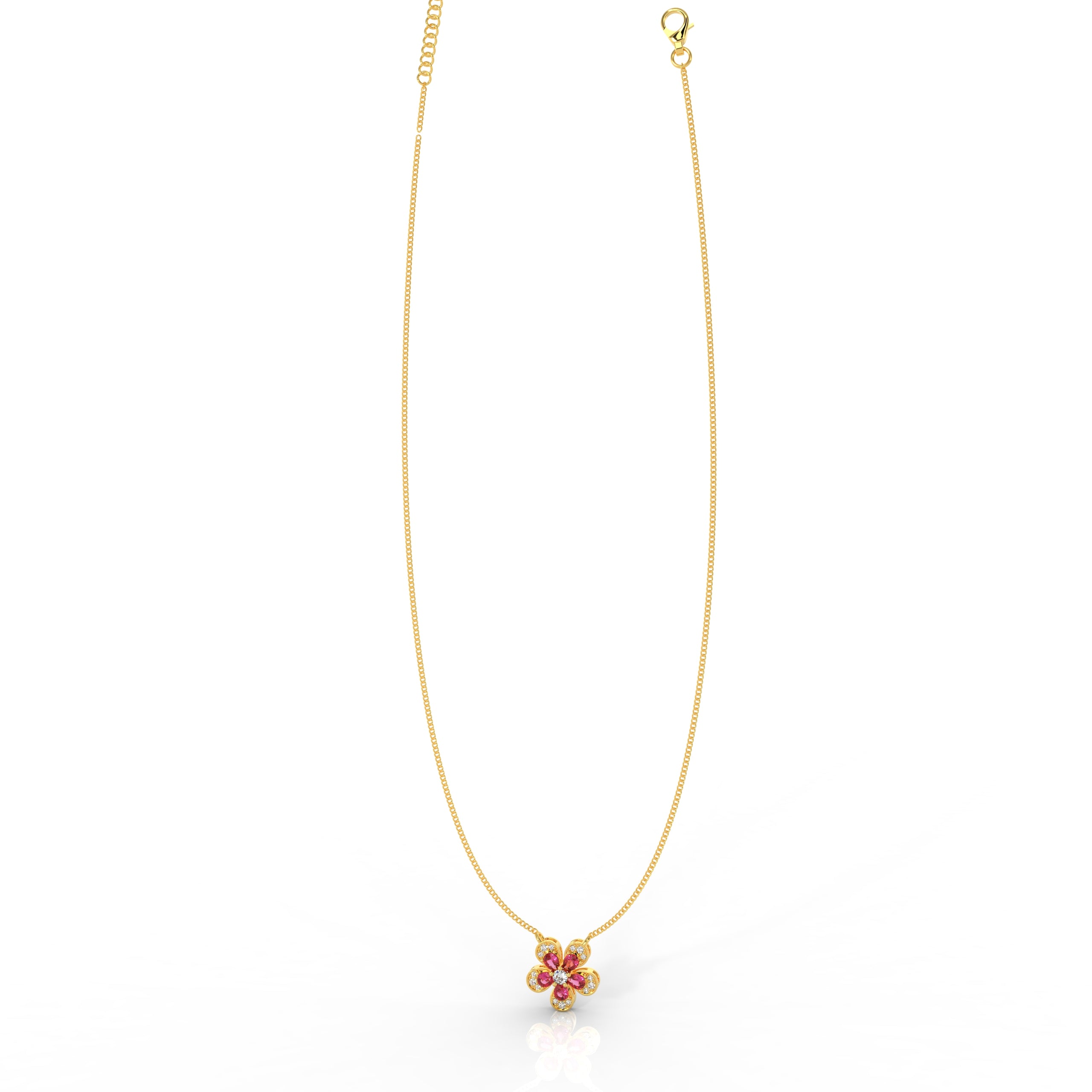 Daisy Flower Ruby Pendant With Chain, Hallmarked 925 Sterling Silver