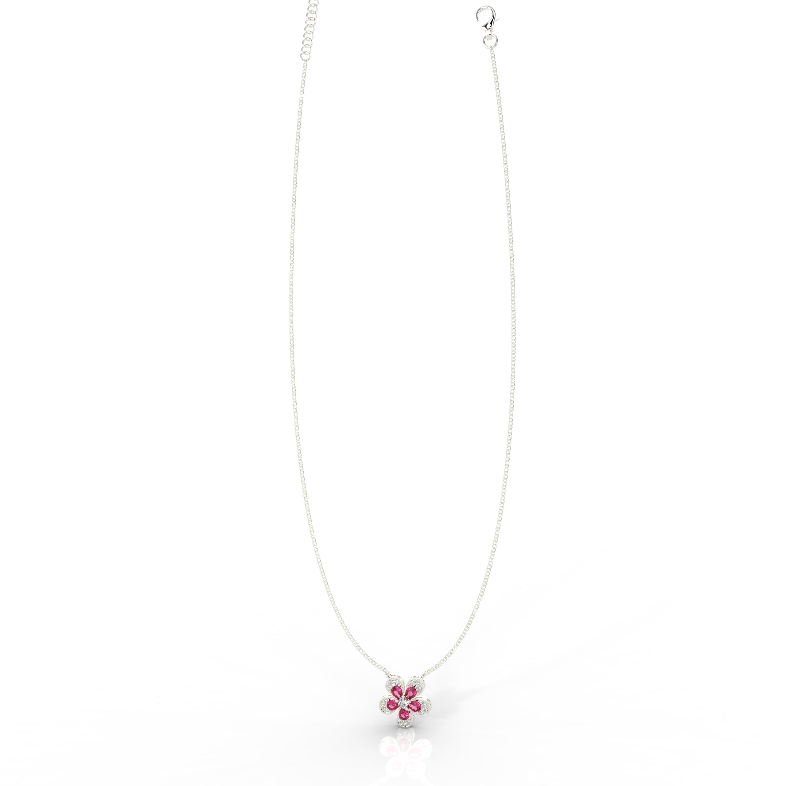 Daisy Flower Ruby Pendant With Chain, Hallmarked 925 Sterling Silver