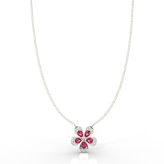 Daisy Flower Ruby Pendant With Chain, Hallmarked 925 Sterling Silver