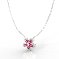 Daisy Flower Ruby Pendant With Chain, Hallmarked 925 Sterling Silver