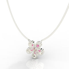 Daisy Flower Ruby Pendant With Chain, Hallmarked 925 Sterling Silver