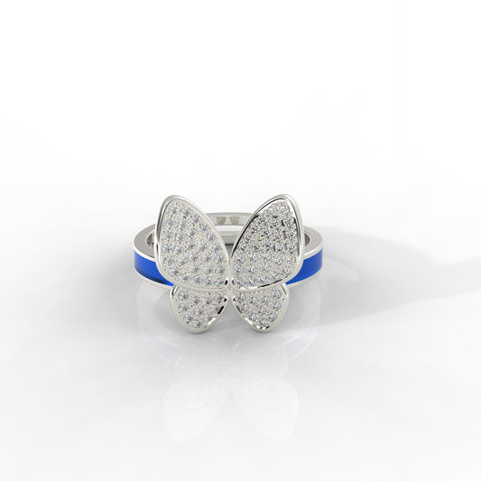 Elegant Blue Enamel Butterfly Ring for Women – Hallmarked 925 Sterling Silver, White Gold Plated, Perfect for All Occasions