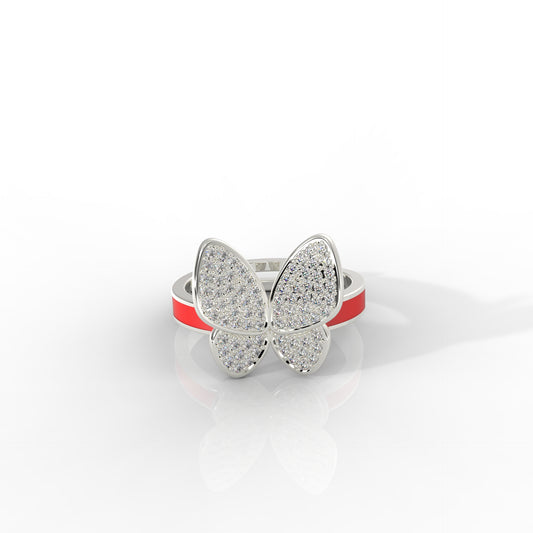 Women Personalized Butterfly Ring White Gold Plated- Hallmarked 925 Sterling Silver White Gold